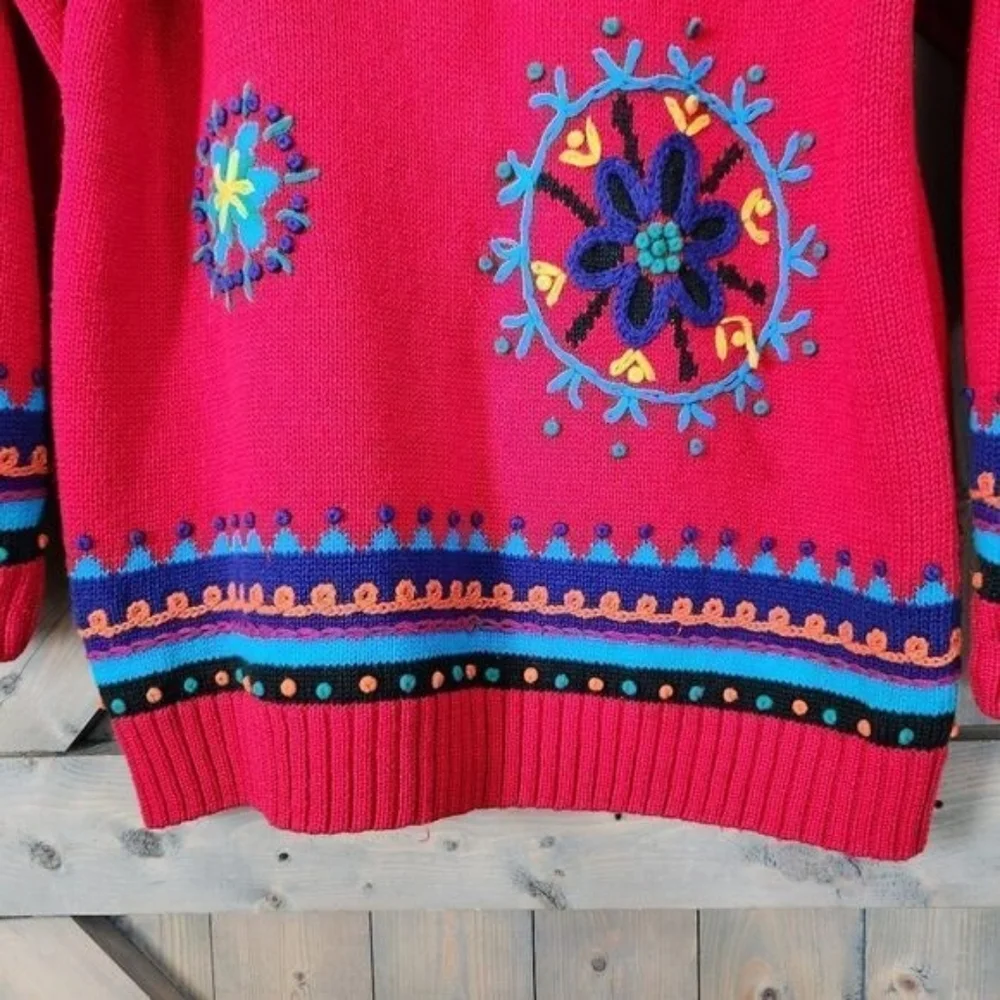 Celina Yang Embroidered Bohemian Tunic Sweater Oversized Medium Art To Wear